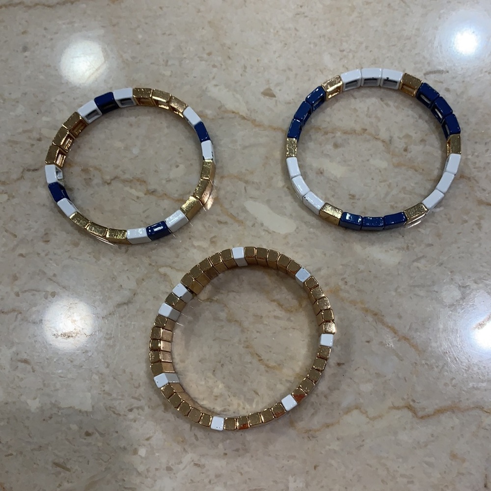 Elastic Ceramic And Gold Stackable Bracelets - image 3